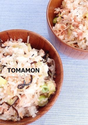 簡単✿鮭・ねぎ・塩昆布・もやし混ぜご飯-レシピのメイン写真