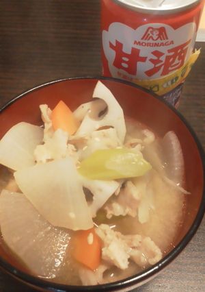 飲む点滴｢甘酒｣を入れた根菜豚汁-レシピのメイン写真