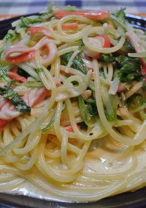 水菜とカニカマのあっさりクリームパスタ！-レシピのメイン写真