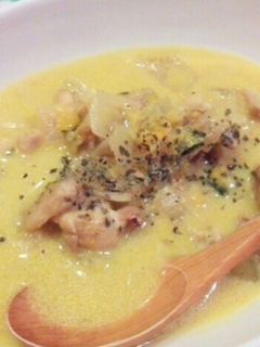 鶏モモ肉とかぼちゃの豆乳スープ-レシピのメイン写真