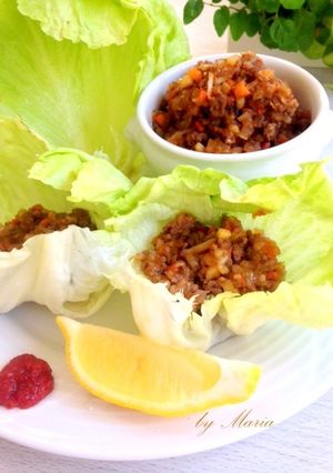 ひき肉そぼろ（肉味噌）のレタス包み-レシピのメイン写真
