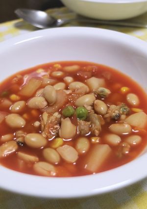備蓄食品で！大豆とあさりのトマトスープ-レシピのメイン写真