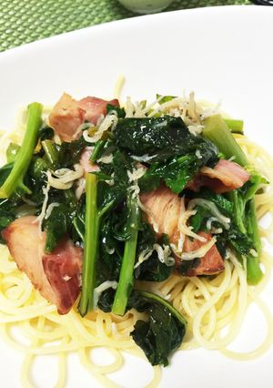 菜の花としらすとベーコンのペペロンチーノ-レシピのメイン写真