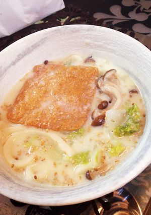 豆乳と白みそ仕立てのきつねうどん-レシピのメイン写真