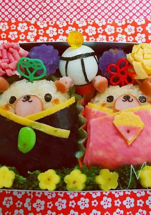キャラ弁 ☆くまちゃん ひな祭り-レシピのメイン写真