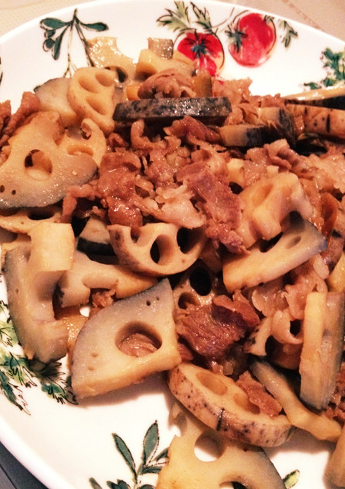 れんこんと牛肉の炒め、すき焼き風♪♪-レシピのメイン写真