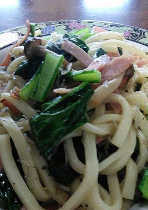小松菜とじゃこの焼きうどん-レシピのメイン写真