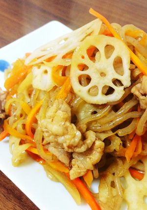 蓮根！豚肉！糸こん！ヘルシー生姜炒め-レシピのメイン写真