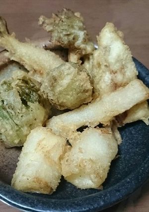 ウド、ふきのとう、太いネギの天ぷら-レシピのメイン写真