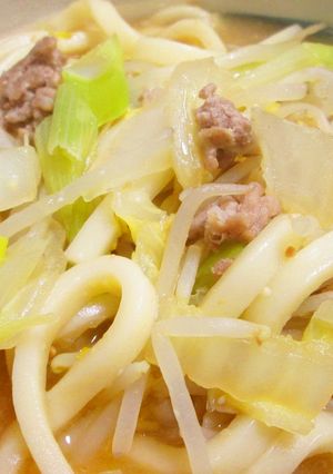 豚挽肉ともやし・白菜の煮込みうどん味噌味-レシピのメイン写真