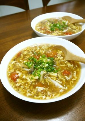 溶き卵の茗荷とミニトマトの中華スープ♪-レシピのメイン写真