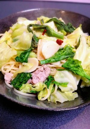 簡単☆菜の花キャベツペペロンチーノ☆-レシピのメイン写真