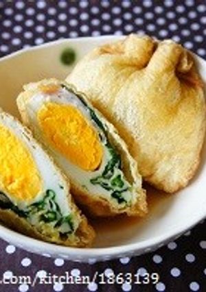 朝食にも◎ほうれん草＆ベーコンエッグ巾着-レシピのメイン写真