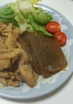 ご飯が進む！蒟蒻と豚肉のカレー風味焼き-レシピのメイン写真