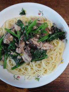 サバ水煮缶とほうれん草のパスタ-レシピのメイン写真