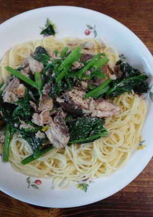 サバ水煮缶とほうれん草のパスタ-レシピのメイン写真