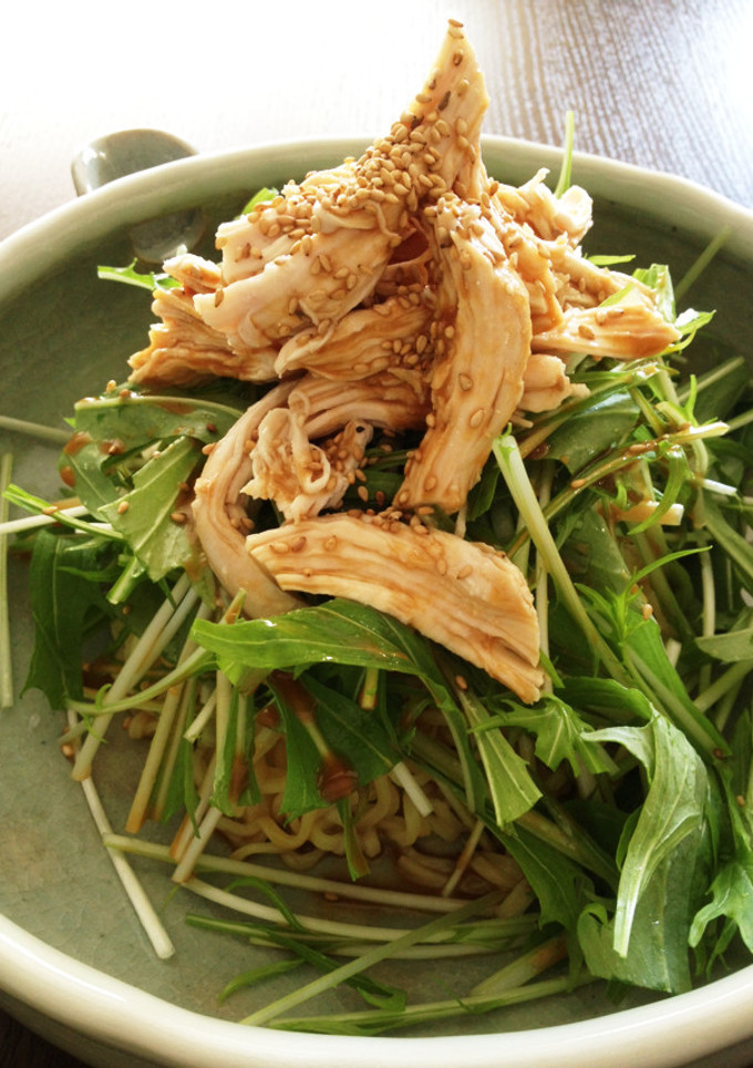 蒸し鶏と水菜のごまだれ冷し中華-レシピのメイン写真
