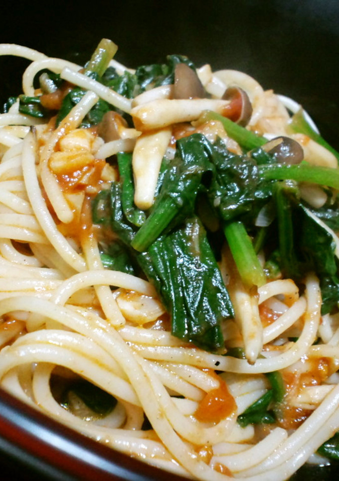 ほうれん草ときのこのにんにくトマトパスタ-レシピのメイン写真