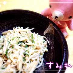 รูปของ エノキ茸と水菜のゴマヨポン炒め〜♪
