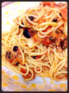 ブラックオリーブとツナのトマトパスタ-レシピのメイン写真