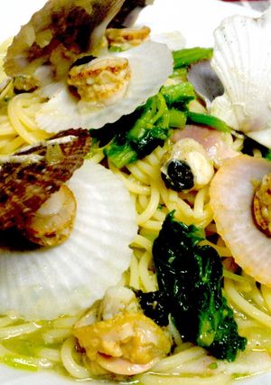 ホタテ稚貝と菜の花のスープパスタ(^^♪-レシピのメイン写真