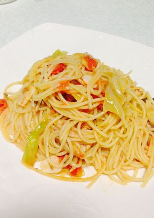 オイルサーディンとキャベツのトマトパスタ-レシピのメイン写真