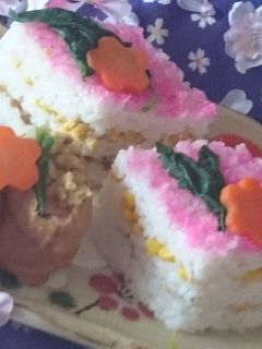 牛乳パックで作るケーキ寿司&桃色いなり-レシピのメイン写真