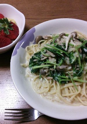 ツナとほうれん草のクリームスープパスタ-レシピのメイン写真