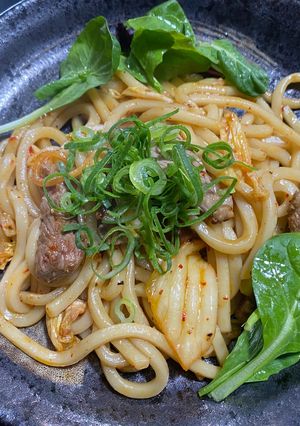 【5分】ラム肉とキムチの焼きうどん-レシピのメイン写真