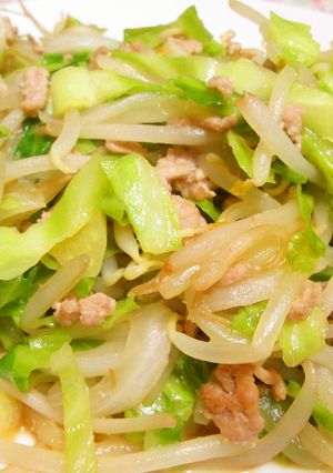 もやし・きゃべつ・豚挽肉のお手軽野菜炒め-レシピのメイン写真