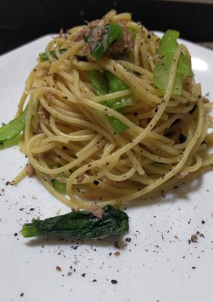 ツナ缶と小松菜の和風パスタ-レシピのメイン写真