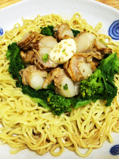 ✿春✿菜の花とホタテのバターごま麺-レシピのメイン写真