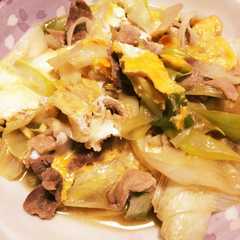 รูปของ 【残り物で】長ネギと豚肉の卵とじ