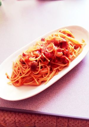 ツナとシメジのトマトパスタ-レシピのメイン写真