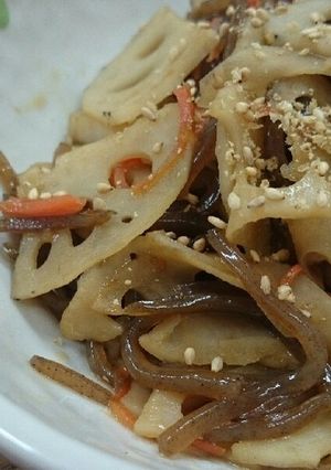 蓮根と蒟蒻の甘辛炒め♬-レシピのメイン写真