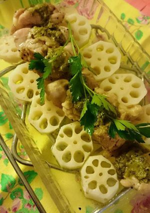 鶏肉とアボカドと蓮根のバジルオープン焼-レシピのメイン写真