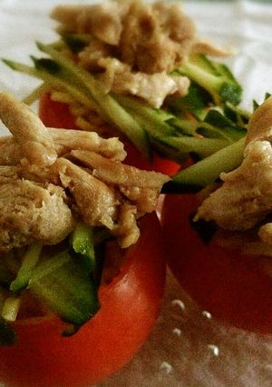 バンバンジー風！トマトカップごまだれ麺-レシピのメイン写真