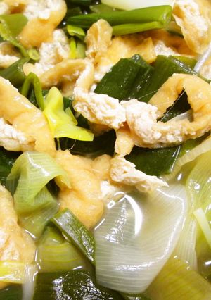 素朴です。葉玉ねぎと油揚げの煮びたし-レシピのメイン写真
