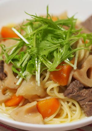 簡単☆ダシダで彩り根菜と牛肉のパスタ-レシピのメイン写真