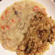 クリームシチューをカレーピラフにかけた