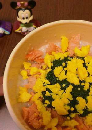 ひな祭り離乳食☆ちらし寿司風3色粥-レシピのメイン写真