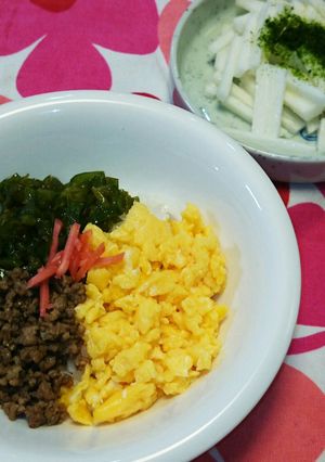 子供が食べるピーマンの三色丼-レシピのメイン写真