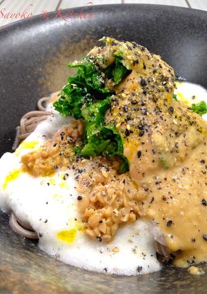 菜の花の胡麻味噌だれ納豆とろろ蕎麦-レシピのメイン写真