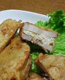 鶏のひき肉でレンコンのはさみ揚げ