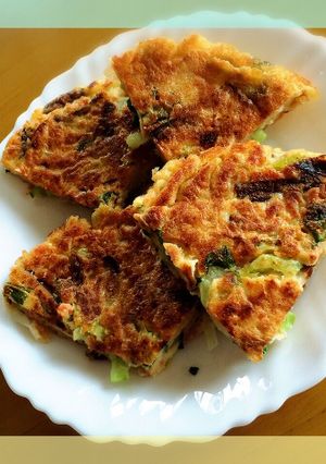青梗菜と鮭のチヂミ風お好み焼き-レシピのメイン写真