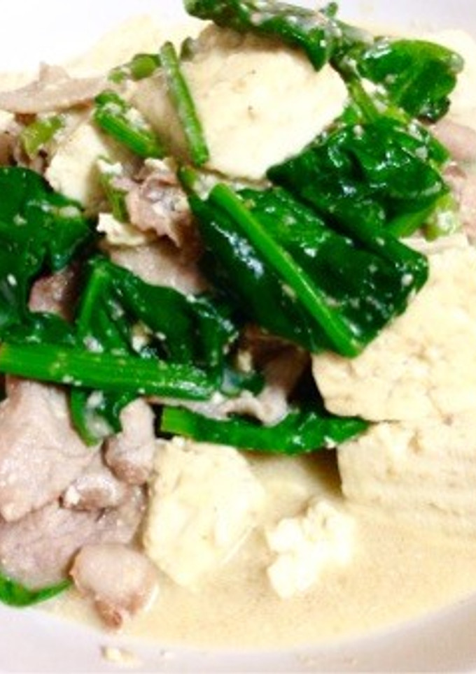 豆腐とほうれん草のごまみそマヨ炒め-レシピのメイン写真