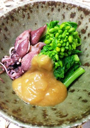 菜の花とホタルイカの酢みそ和え♪-レシピのメイン写真