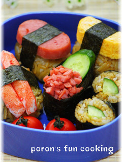 ✿デコ弁♪焼きそばdeにぎり寿司弁当✿-レシピのメイン写真