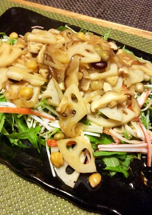 水菜と豆と椎茸と蓮根のサラダ-レシピのメイン写真