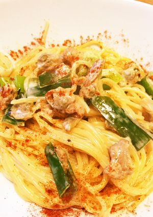 相性抜群豚肉とあさりネギのクリームパスタ-レシピのメイン写真
